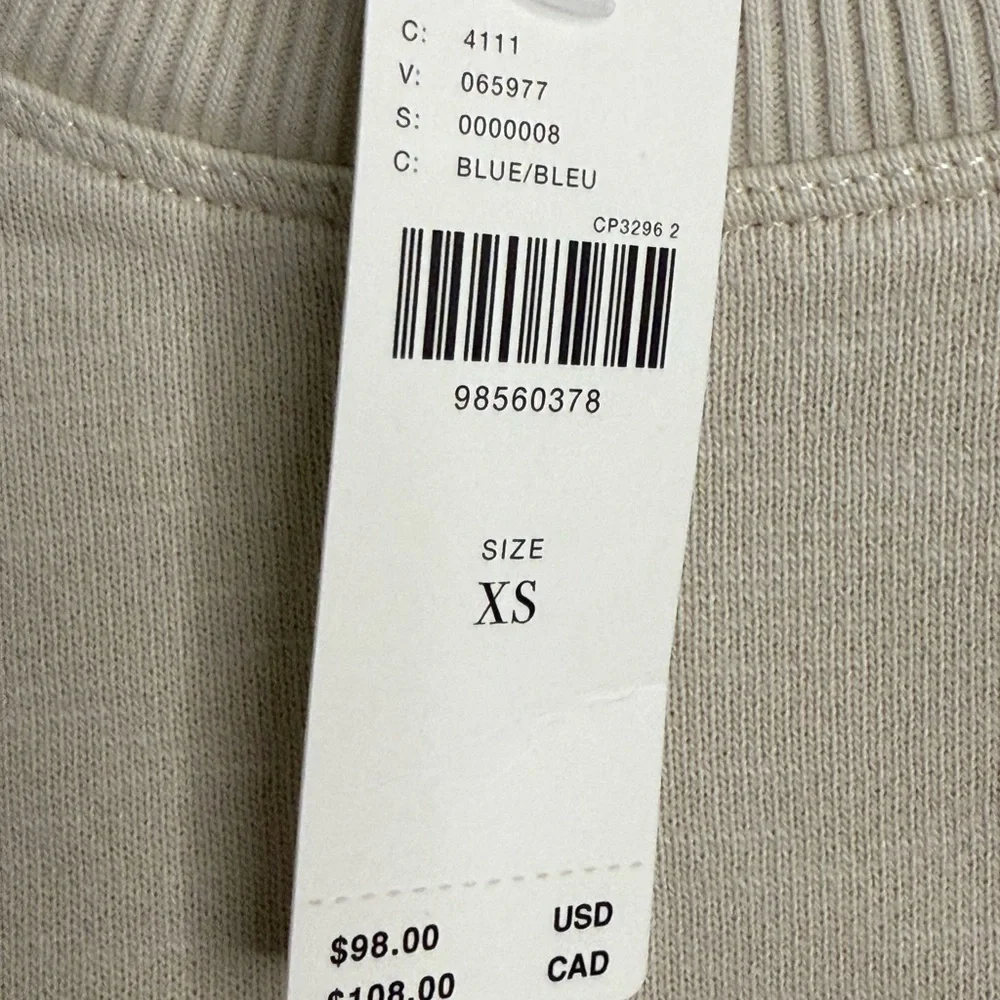 Pilcro Woven Crewneck Puff-Sleeve Top in Beige and‎ Blue Stripe XS NWT - Picture 10 of 14